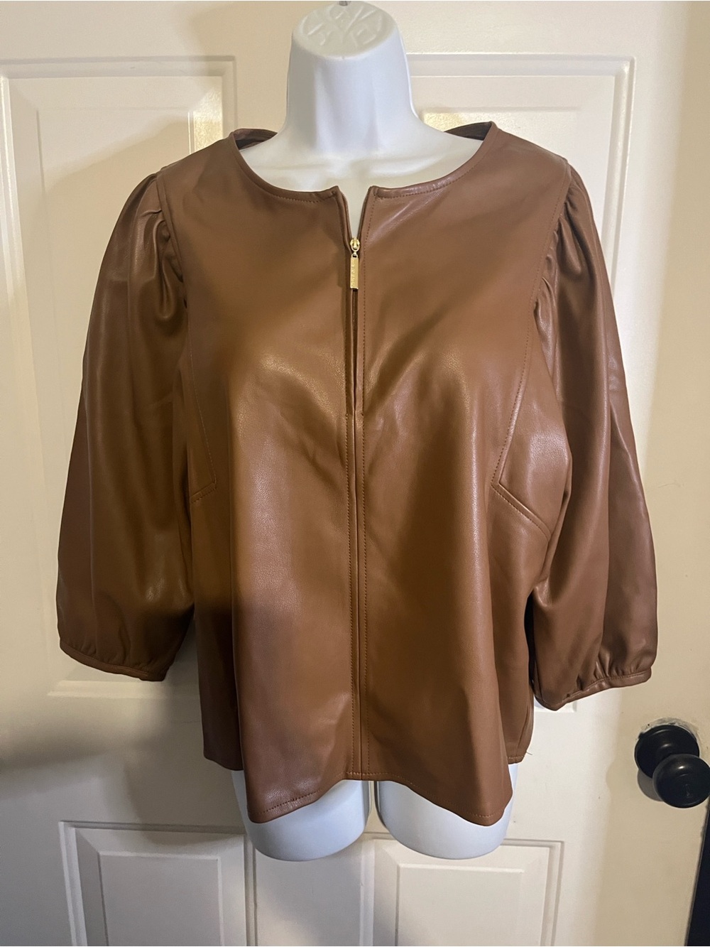Marc New York Chestnut Faux Leather Zip Shirt